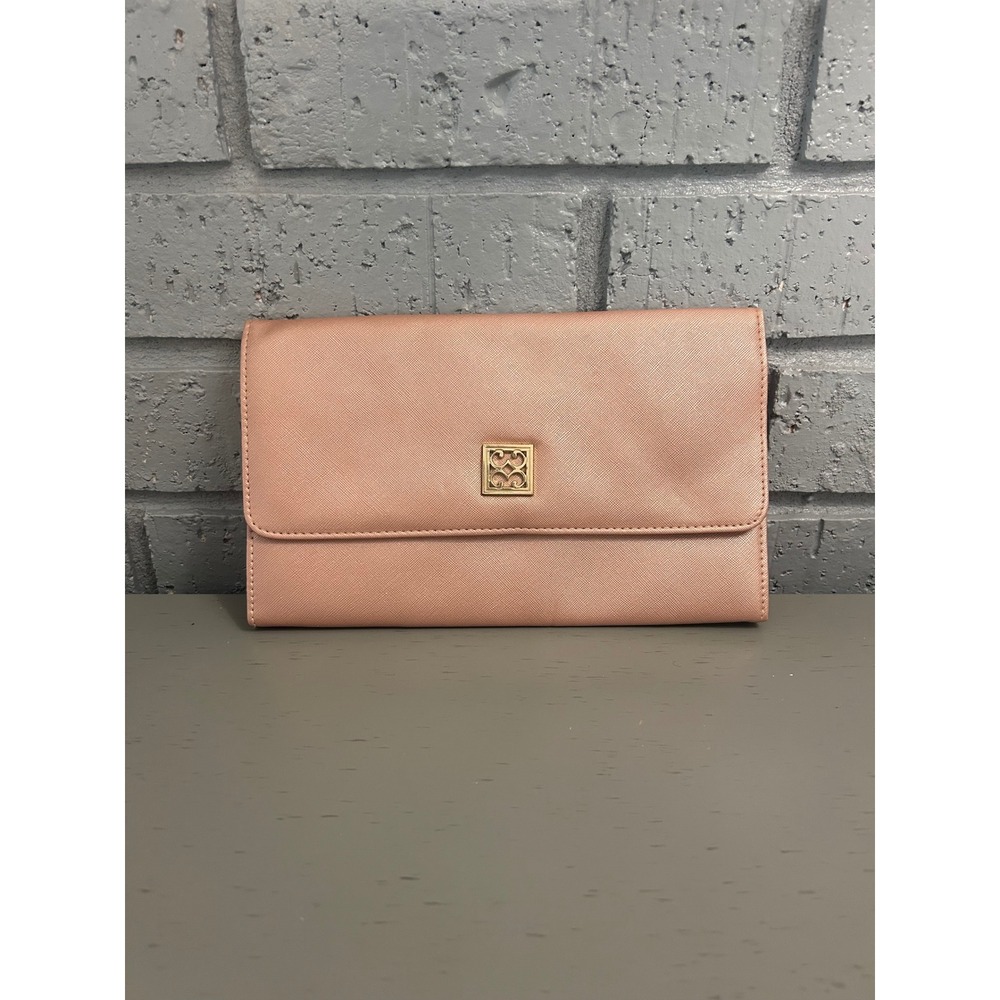 Mary Square Rose Gold Clutch Wallet Saffiano Vegan Leather